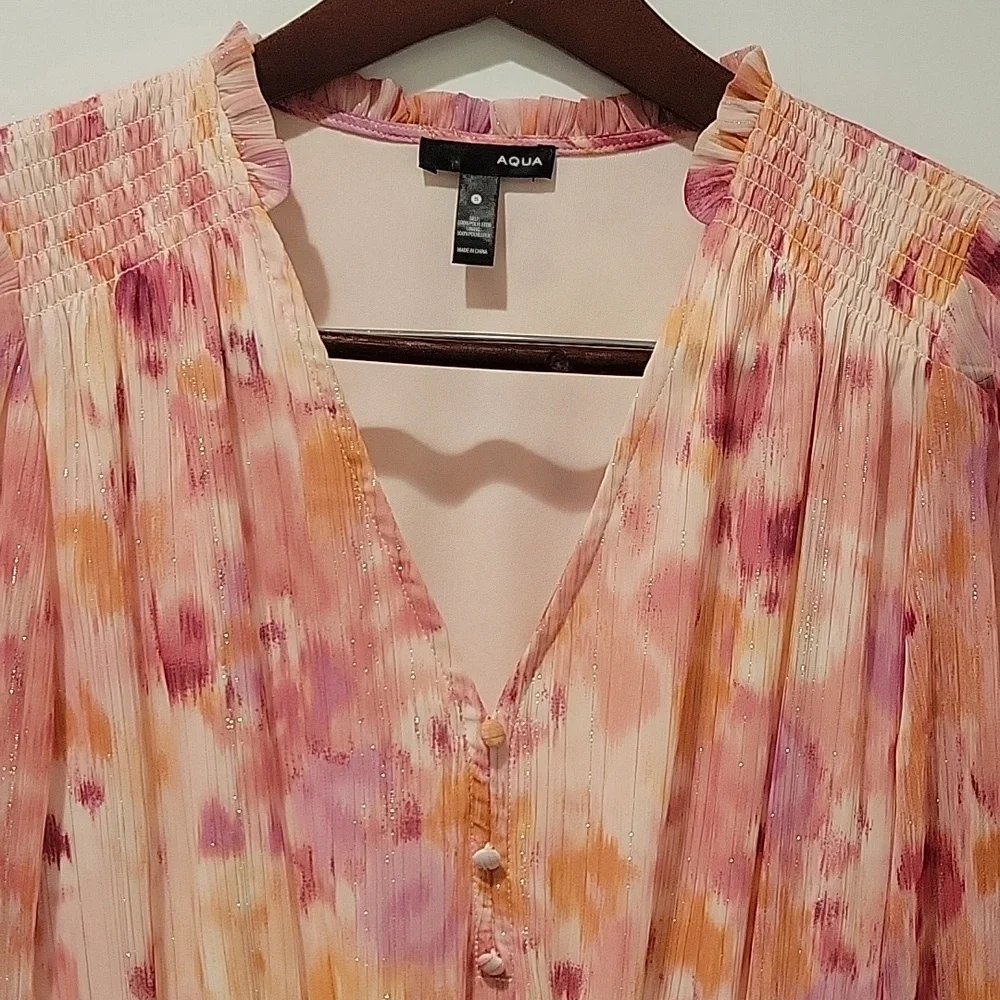 Aqua Pink and Orange Ruffled Tiered Long Sleeve Dress - Picture 9 of 10